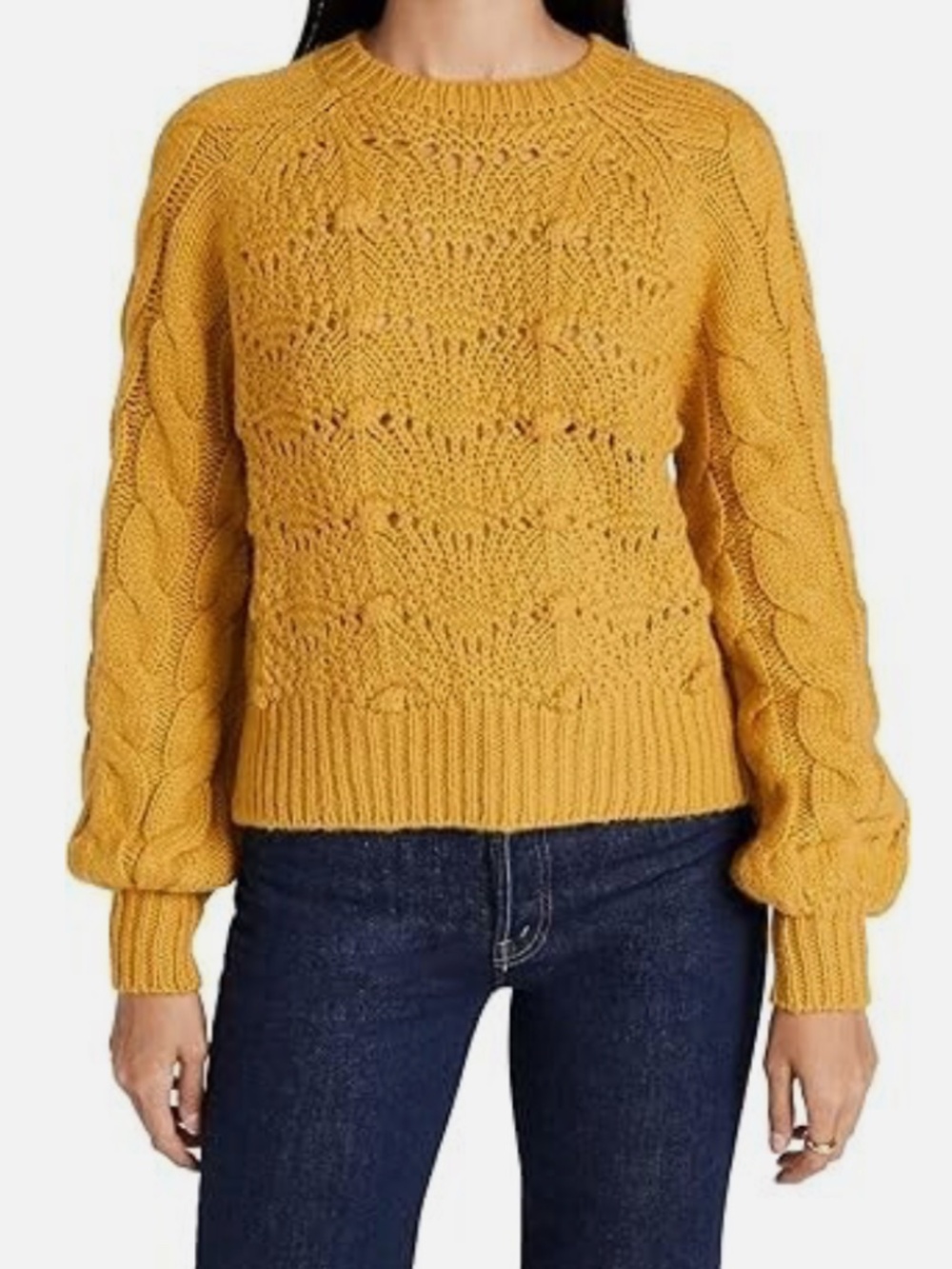 Mother Denim Bell Sleeve Sweater Yellow/Mustard Puff Sleeves 'Don't Sweat It, XS
